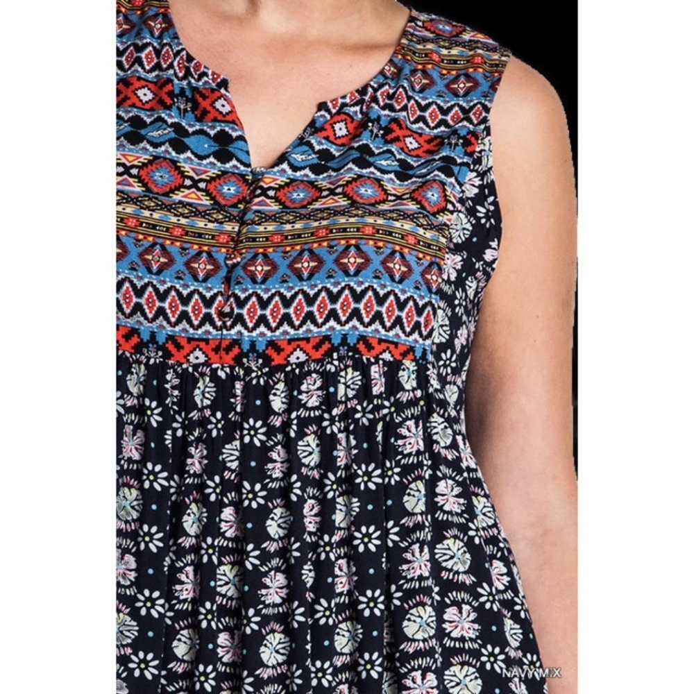 NAVY Mixed Sleeveless Printed Peasant Dress - Picture 4 of 4